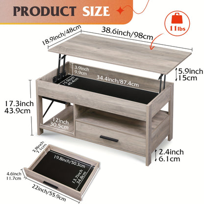 Lift Top Coffee Table w/Hidden Storage Drawer Shelf Retro Wood Living Room Table