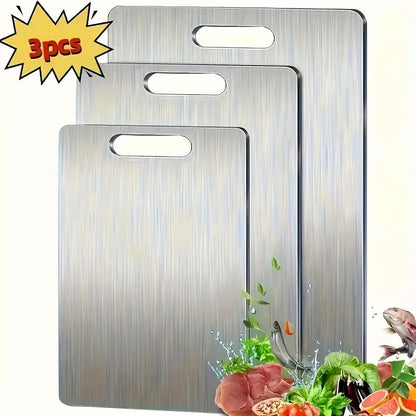 3PCS Stainless Steel Cutting Board Set Non-Slip Anti-Bacterial Kitchen Boards