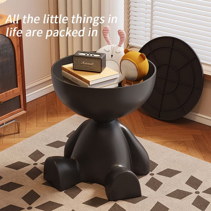 Bear Side Table with Storage – Modern Animal Shaped Nightstand End Table for Bedroom Living Room Patio