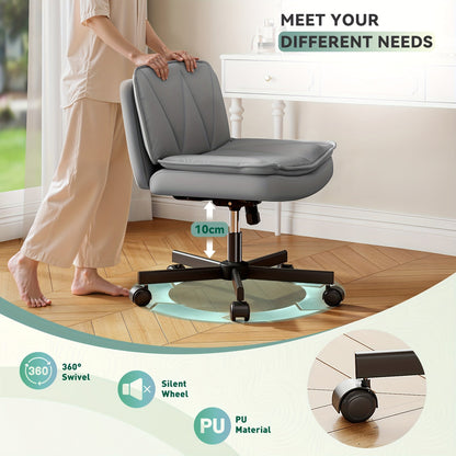 27" Wide Criss Cross Office Chair with Wheels – Adjustable Swivel Armless Vanity Desk Chair with Back Support