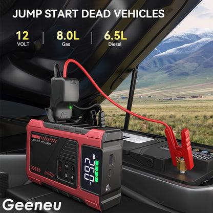 9-in-1 Portable Jump Starter with Air Compressor 12V Car Battery Booster USB LED