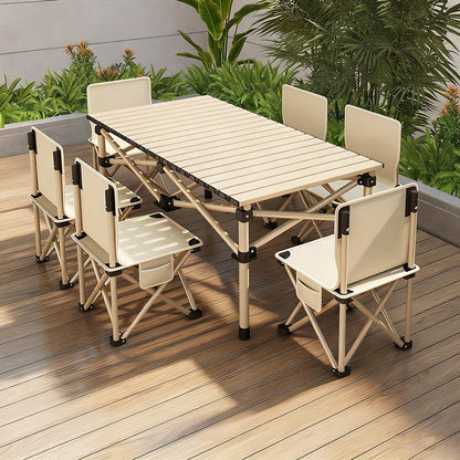 Portable Folding Camping Table for 4-6 People Adjustable Height Picnic BBQ Table