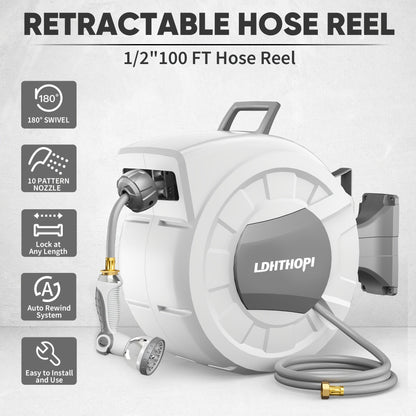 Retractable Garden Hose Reel 40/100/110/130FT Auto Rewind Wall Mounted Hose