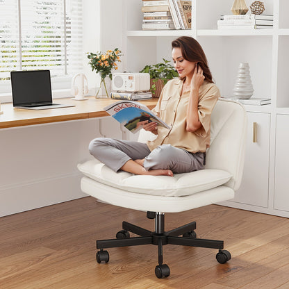 27" Wide Criss Cross Office Chair with Wheels – Adjustable Swivel Armless Vanity Desk Chair with Back Support