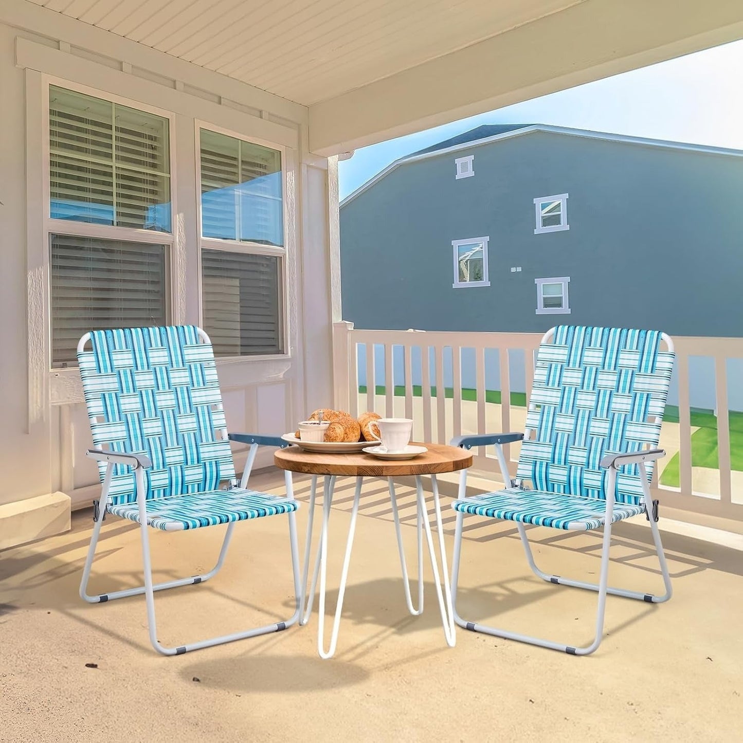 Set of 2 Folding Beach Chairs Portable Webbed Patio Lawn Camping Outdoor Steel Frame