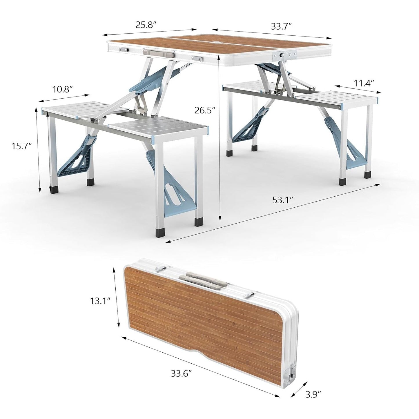 4FT Folding Camping Table w/4 Seats Portable Aluminum Table Set