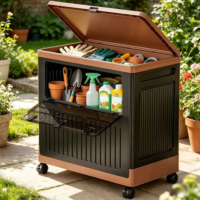 Portable Storage Bin w/ Wheels & Doors Foldable Stackable Organizer