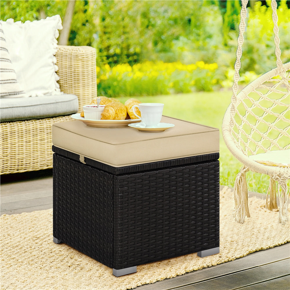 Costoffs 2PCS Rattan Storage Ottomans with Cushions – Outdoor Wicker Footstools & Side Tables for Patio, Garden & Balcony