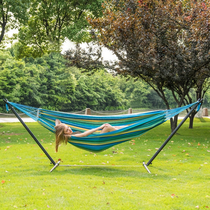Heavy Duty Double Hammock with Steel Stand 450lbs Portable Outdoor Indoor Blue