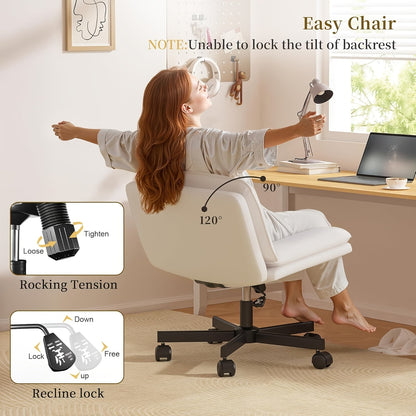 27" Wide Criss Cross Office Chair with Wheels – Adjustable Swivel Armless Vanity Desk Chair with Back Support
