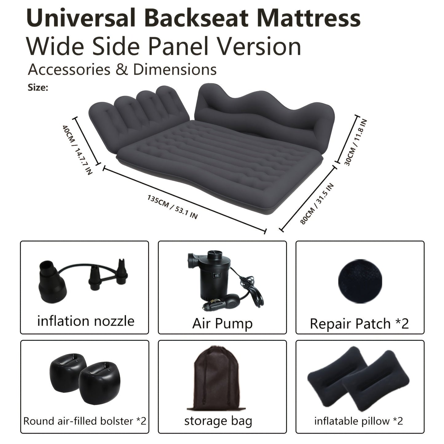 Car Inflatable Mattress Back Seat Bed SUV Travel Air Bed w/ Pump & Pillows