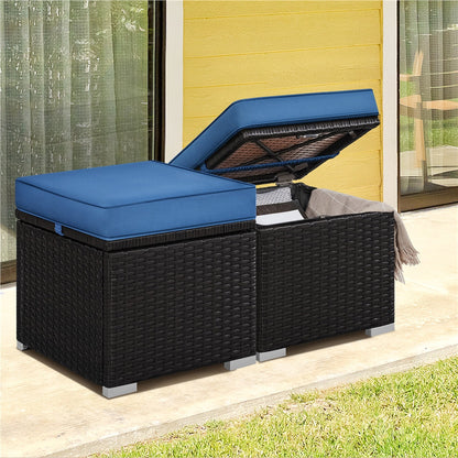 Costoffs 2PCS Rattan Storage Ottomans with Cushions – Outdoor Wicker Footstools & Side Tables for Patio, Garden & Balcony