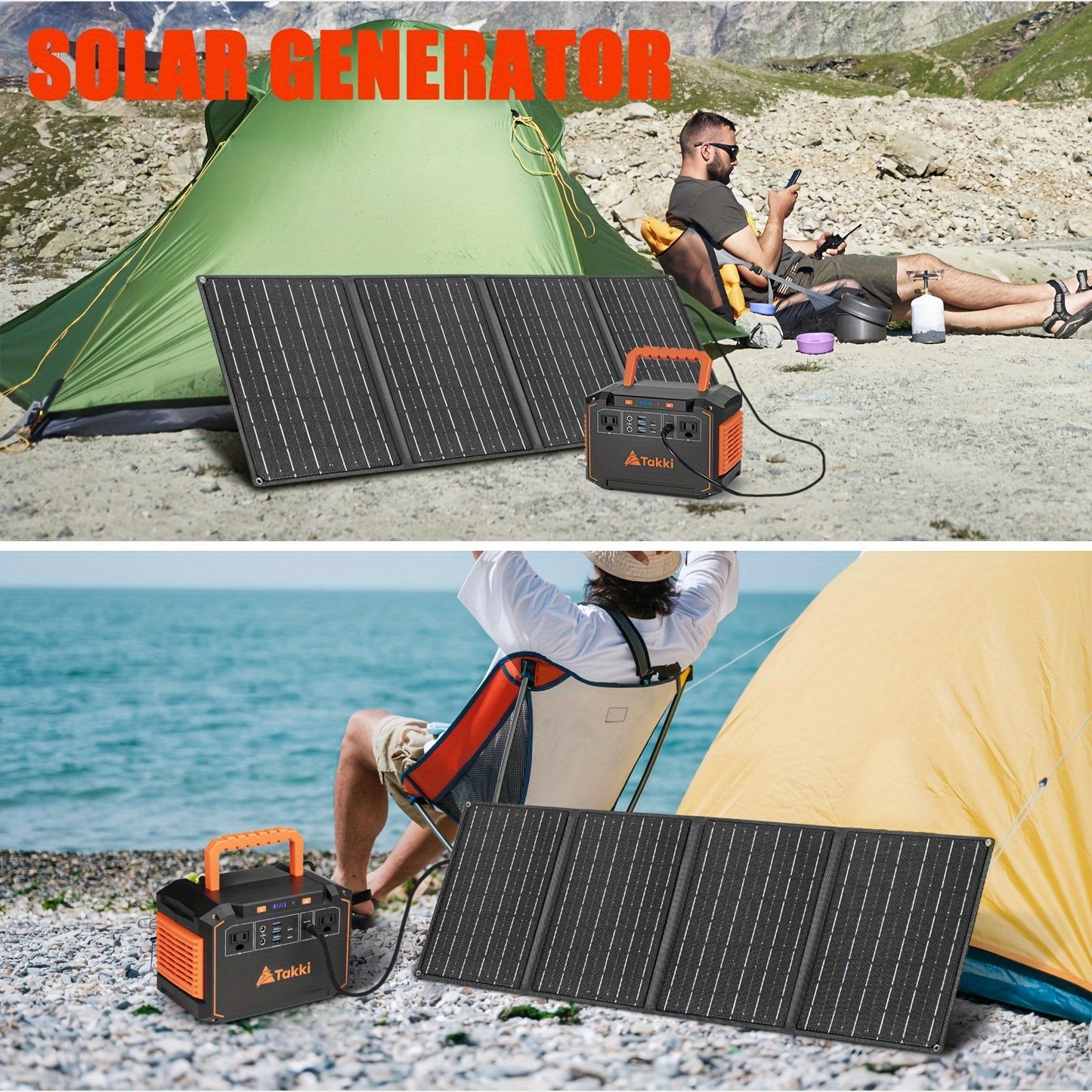 300W Portable Power Station Solar Generator w/ Foldable Solar Panel Camping Backup Power Supply