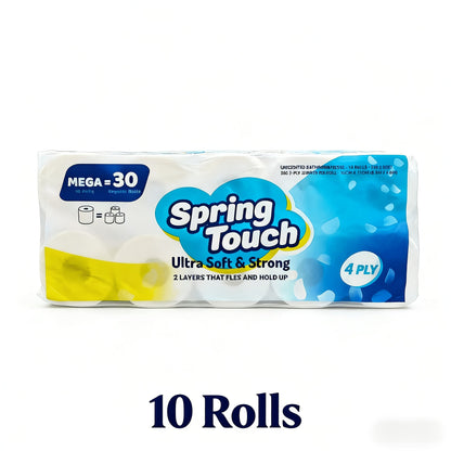 Spring Touch 4-Ply Toilet Paper Ultra Soft Strong Bath Tissue 10/20/30 Rolls Lint-Free