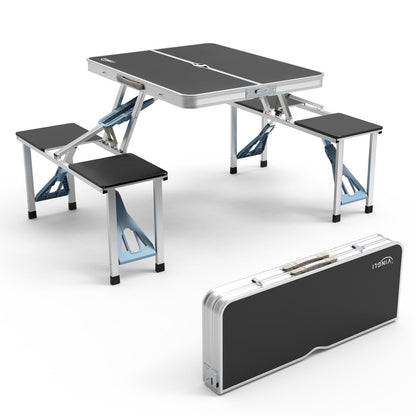 4FT Folding Camping Table w/4 Seats Portable Aluminum Table Set