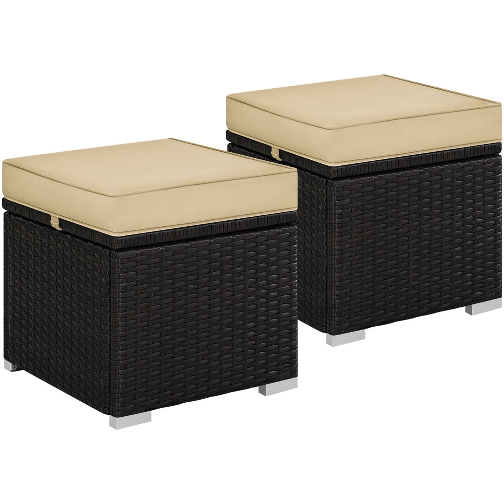 Costoffs 2PCS Rattan Storage Ottomans with Cushions – Outdoor Wicker Footstools & Side Tables for Patio, Garden & Balcony