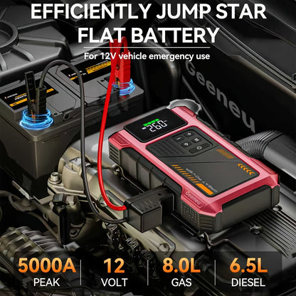 9-in-1 Portable Jump Starter with Air Compressor 12V Car Battery Booster USB LED