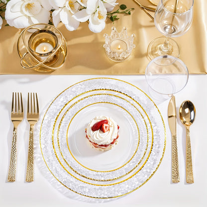 50PCS Clear Plastic Dinnerware Set Reusable Plates Cups Cutlery Wedding Party