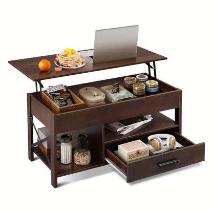 Lift Top Coffee Table w/Hidden Storage Drawer Shelf Retro Wood Living Room Table