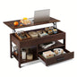 Lift Top Coffee Table w/Hidden Storage Drawer Shelf Retro Wood Living Room Table