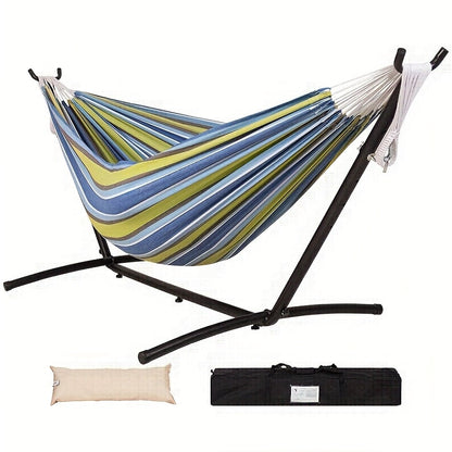Heavy Duty Double Hammock with Steel Stand 450lbs Portable Outdoor Indoor Blue