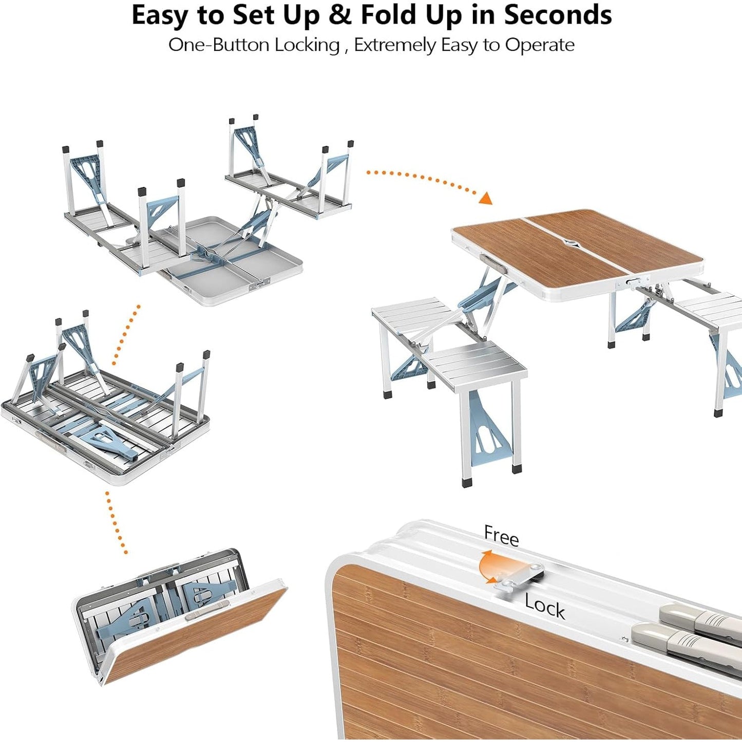 4FT Folding Camping Table w/4 Seats Portable Aluminum Table Set