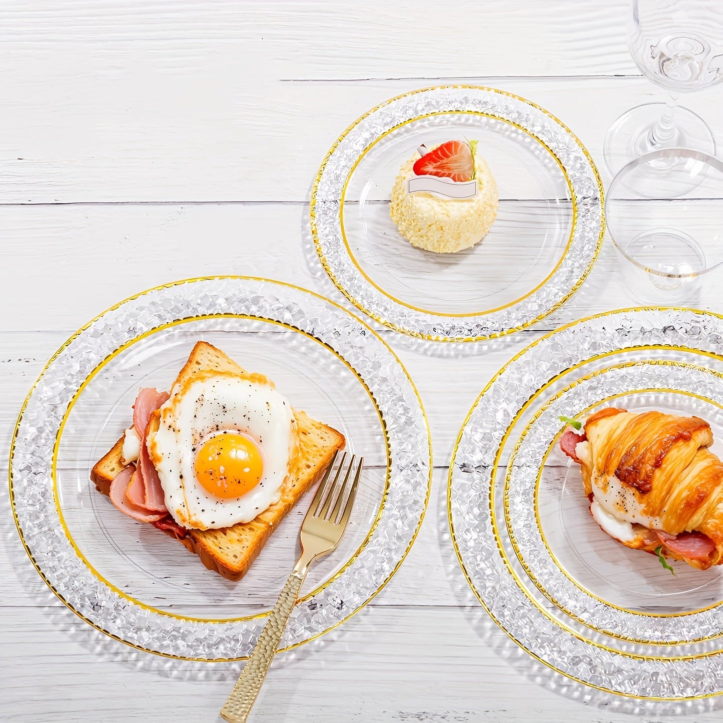 50PCS Clear Plastic Dinnerware Set Reusable Plates Cups Cutlery Wedding Party
