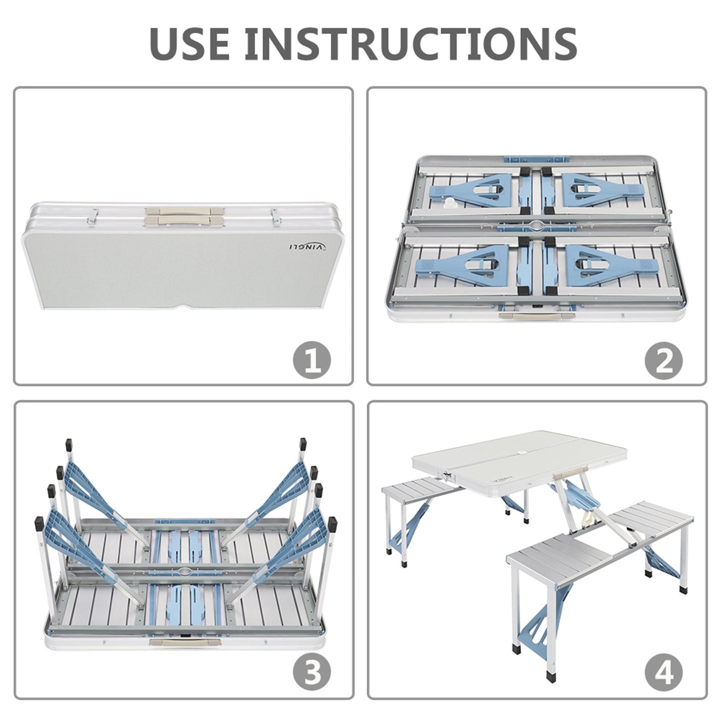 4FT Folding Camping Table w/4 Seats Portable Aluminum Table Set