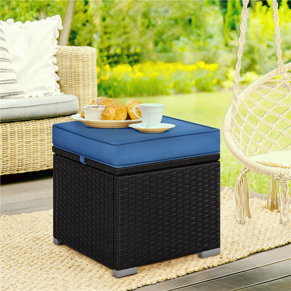Costoffs 2PCS Rattan Storage Ottomans with Cushions – Outdoor Wicker Footstools & Side Tables for Patio, Garden & Balcony