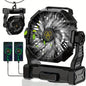 10400mAh 13hrs Rechargeable Automatic Oscillating Camping Fan with LED and Hook