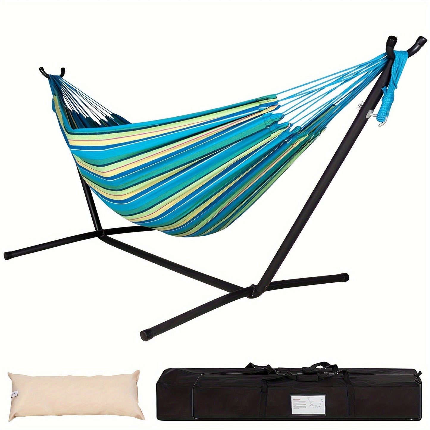 Heavy Duty Double Hammock with Steel Stand 450lbs Portable Outdoor Indoor Blue