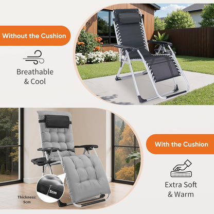 Zero Gravity Recliner Chair Foldable Patio Lounge w/Cup Holder & Cushion