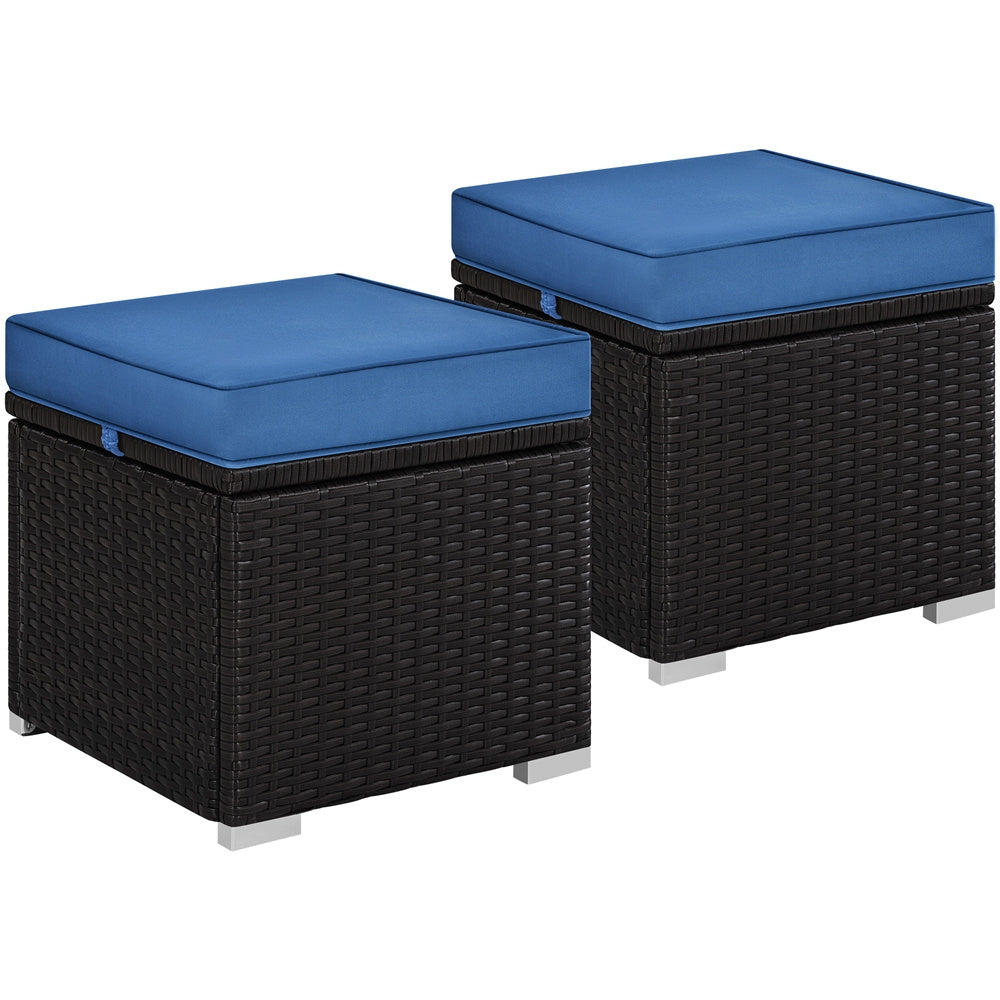 Costoffs 2PCS Rattan Storage Ottomans with Cushions – Outdoor Wicker Footstools & Side Tables for Patio, Garden & Balcony