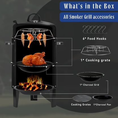 3-in-1 Charcoal Smoker Grill BBQ Fire Pit Portable Outdoor Camping Grill