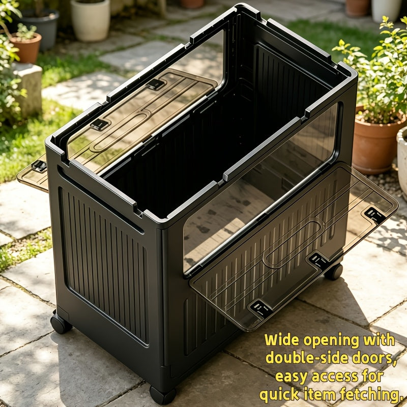 Portable Storage Bin w/ Wheels & Doors Foldable Stackable Organizer