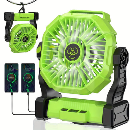 10400mAh 13hrs Rechargeable Automatic Oscillating Camping Fan with LED and Hook