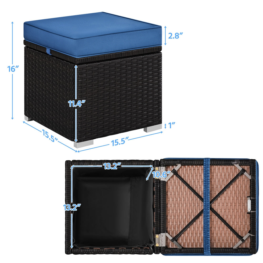 Costoffs 2PCS Rattan Storage Ottomans with Cushions – Outdoor Wicker Footstools & Side Tables for Patio, Garden & Balcony