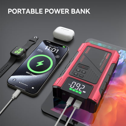 9-in-1 Portable Jump Starter with Air Compressor 12V Car Battery Booster USB LED