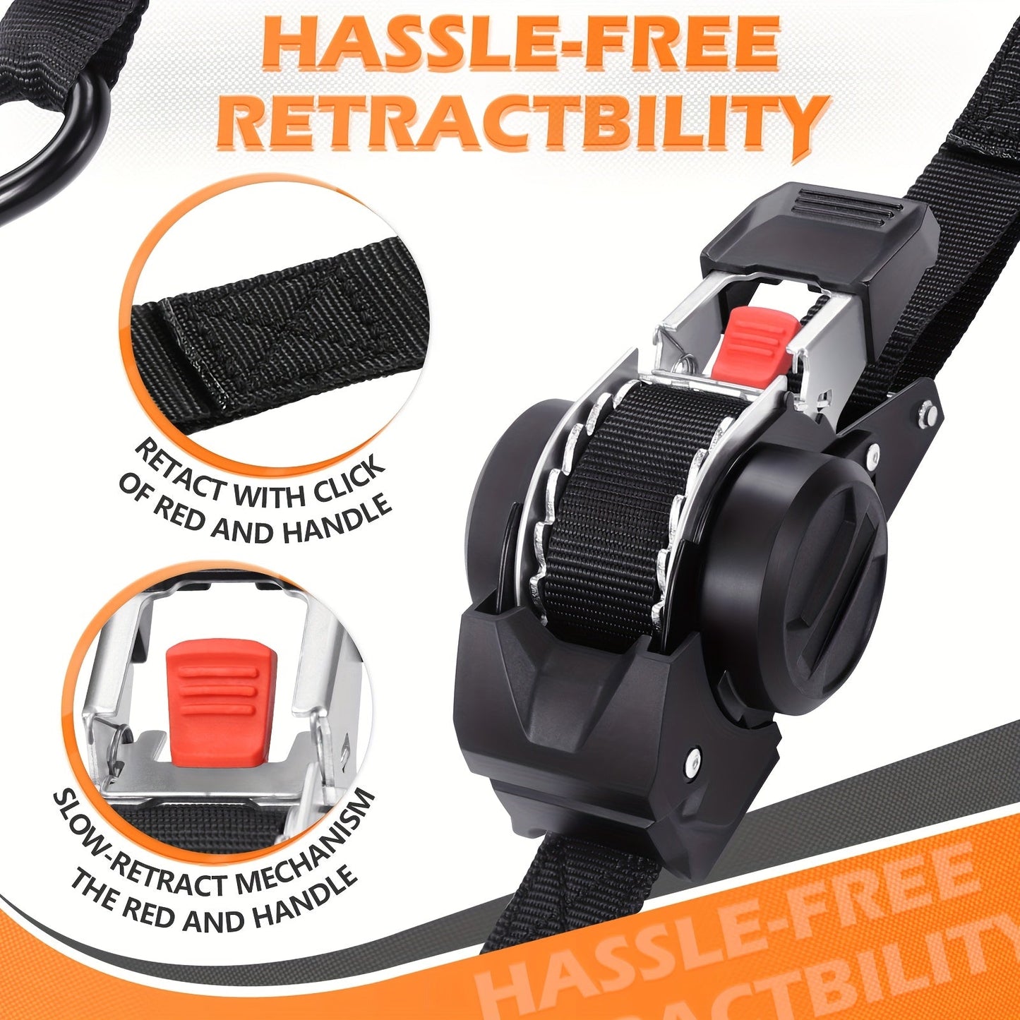 4PCS Retractable Ratchet Tie Down Straps – 10FT Heavy Duty Self-Retracting Cargo Straps for Truck, Trailer & Motorcycle