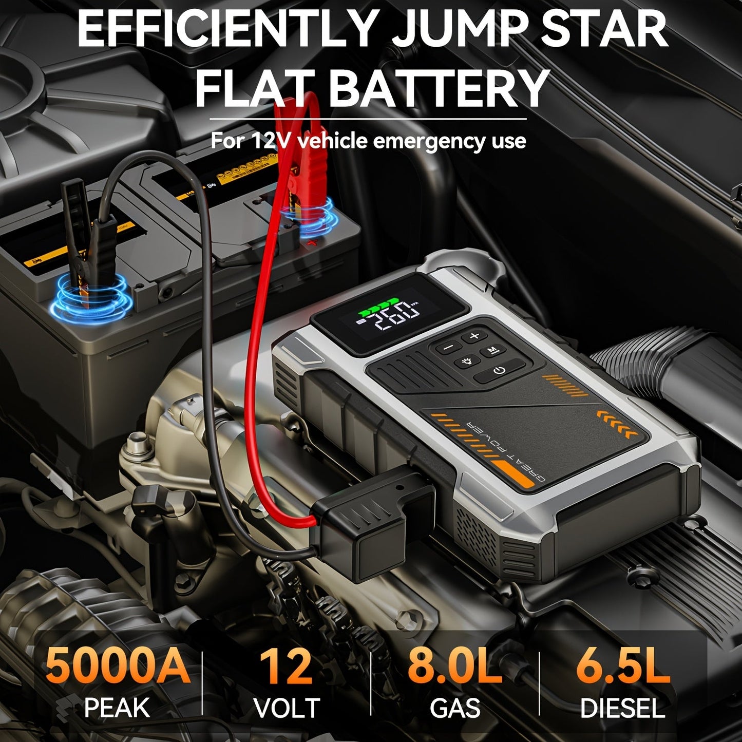 9-in-1 Portable Jump Starter with Air Compressor 12V Car Battery Booster USB LED