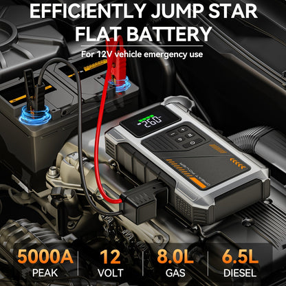 9-in-1 Portable Jump Starter with Air Compressor 12V Car Battery Booster USB LED