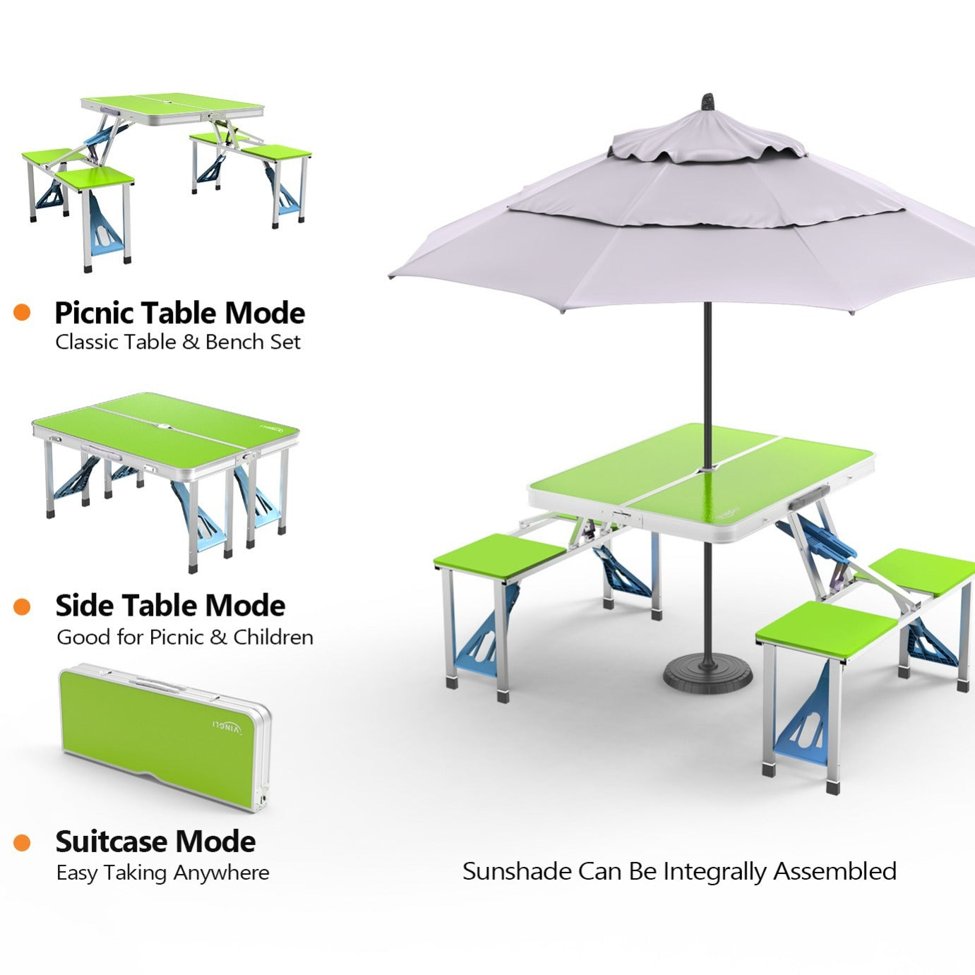 4FT Folding Camping Table w/4 Seats Portable Aluminum Table Set