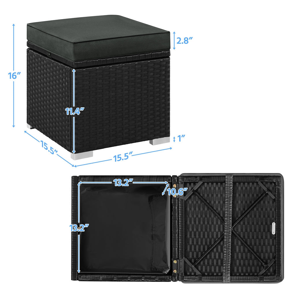 Costoffs 2PCS Rattan Storage Ottomans with Cushions – Outdoor Wicker Footstools & Side Tables for Patio, Garden & Balcony