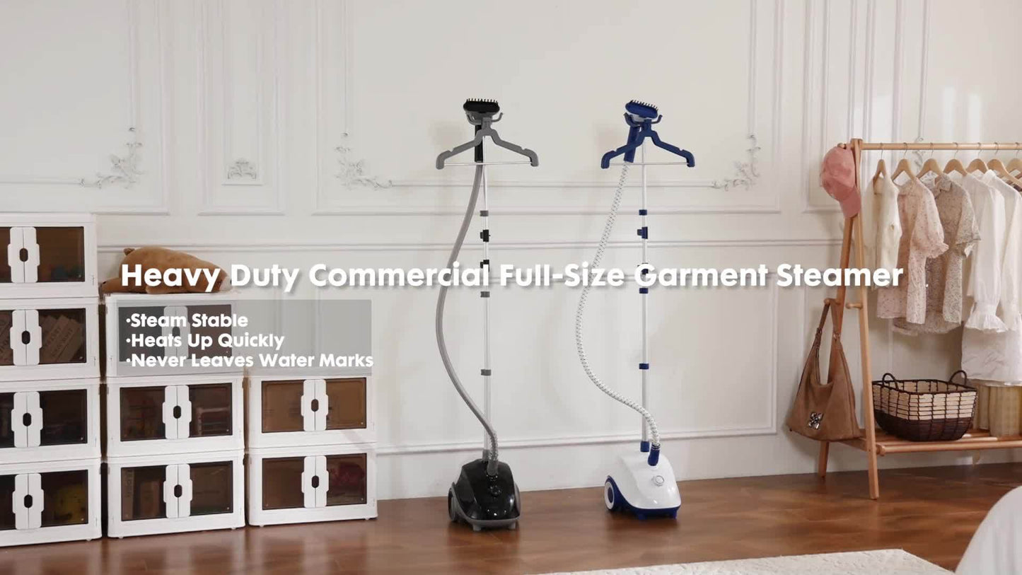 1500W Garment Steamer Standing Clothes Steamer 1.8L Tank 60Min Continuous Steam
