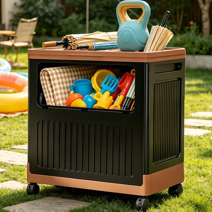Portable Storage Bin w/ Wheels & Doors Foldable Stackable Organizer