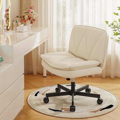 27" Wide Criss Cross Office Chair with Wheels – Adjustable Swivel Armless Vanity Desk Chair with Back Support