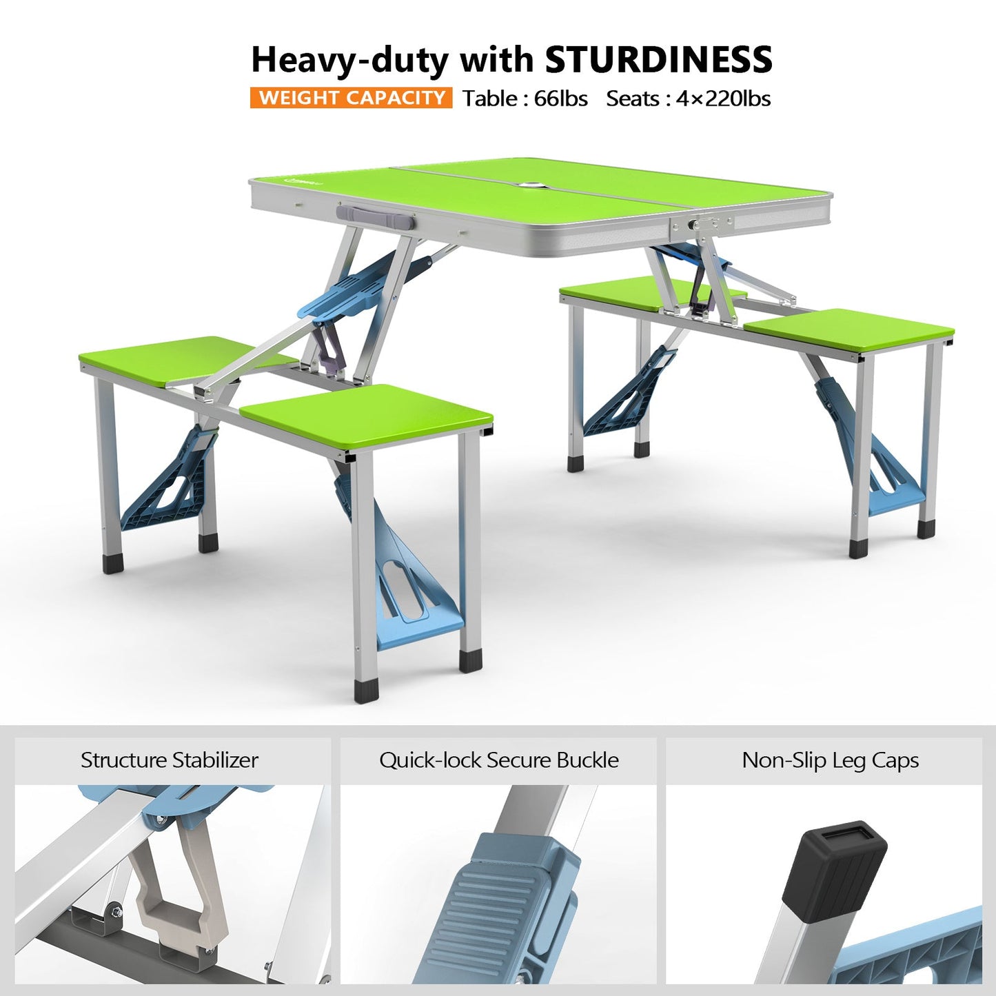4FT Folding Camping Table w/4 Seats Portable Aluminum Table Set