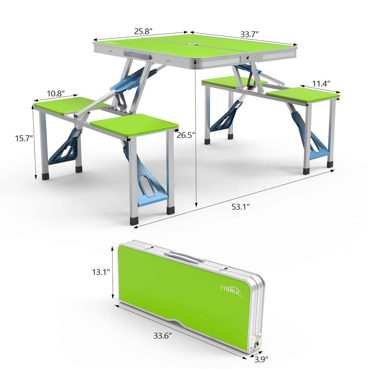 4FT Folding Camping Table w/4 Seats Portable Aluminum Table Set