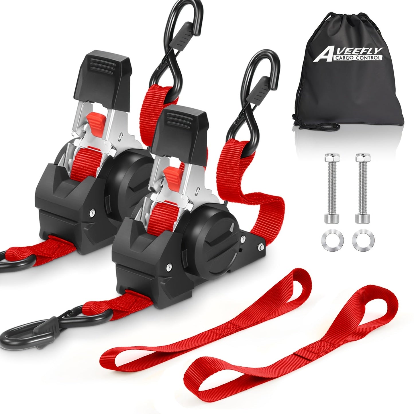 4PCS Retractable Ratchet Tie Down Straps – 10FT Heavy Duty Self-Retracting Cargo Straps for Truck, Trailer & Motorcycle