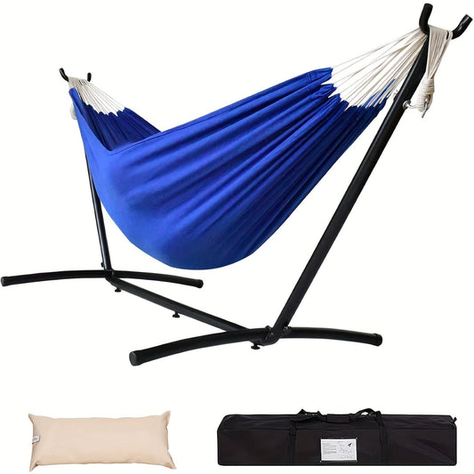 Heavy Duty Double Hammock with Steel Stand 450lbs Portable Outdoor Indoor Blue